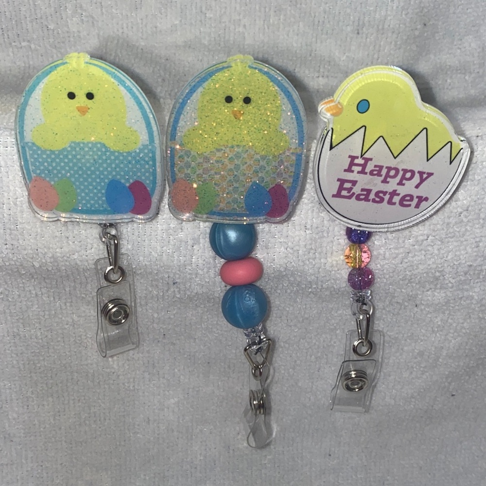 Easter Chick Badge Reel- Blue, Yellow, Pink